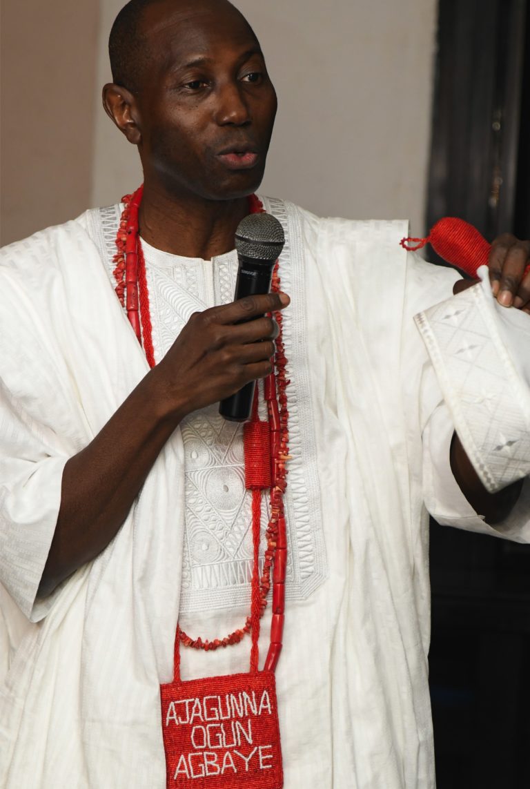 Kọ́lá Abímbọ́lá in white agbada